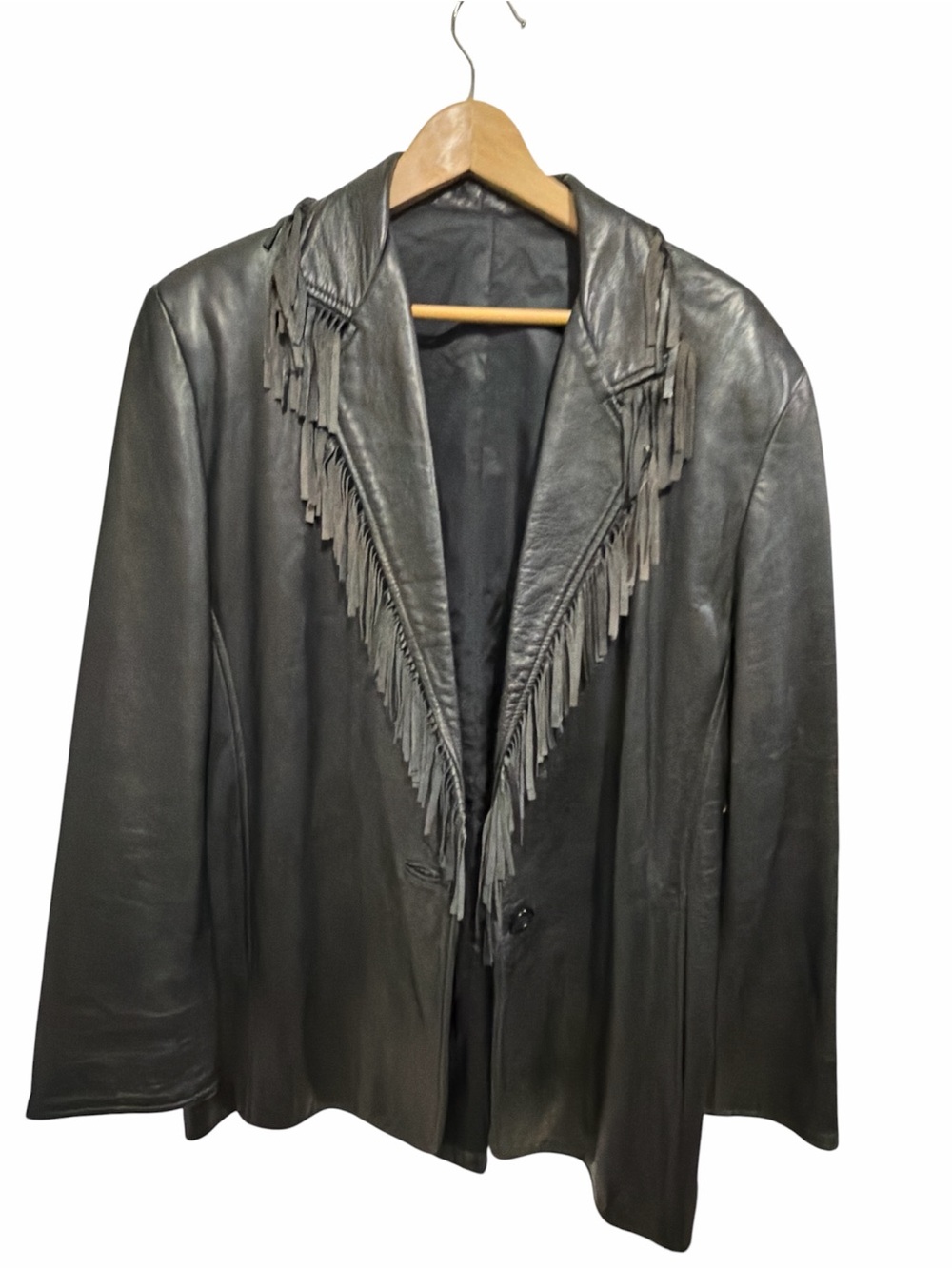 Vintage Francos Fringed Leather Blazer Jacket in Black